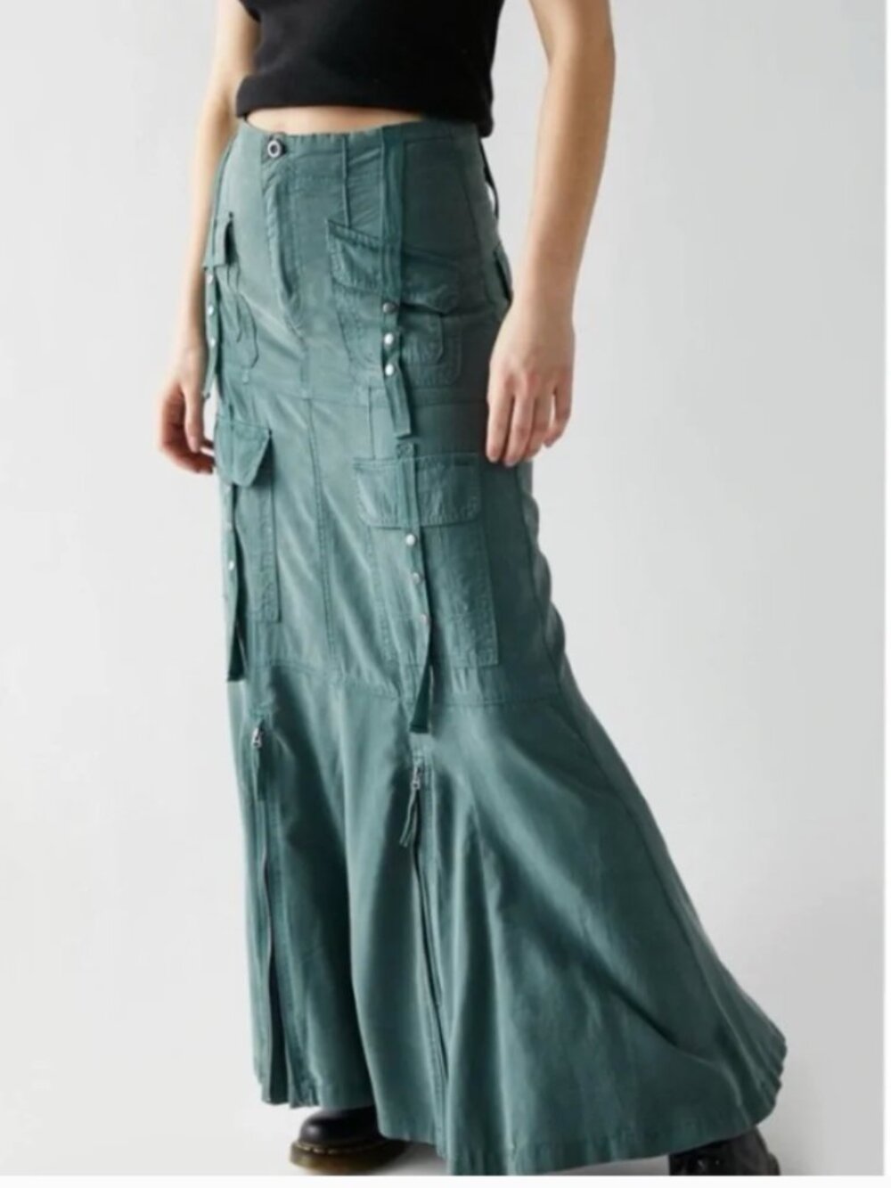 free people green cargo what you waiting for maxi skirt forest pine 12 - Picture 2 of 9